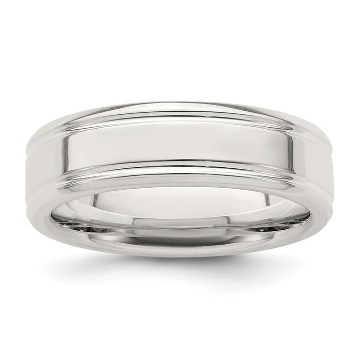 Exclusive 6mm Polished Sterling Silver Flat Grooved Fancy Band - Size 9-1