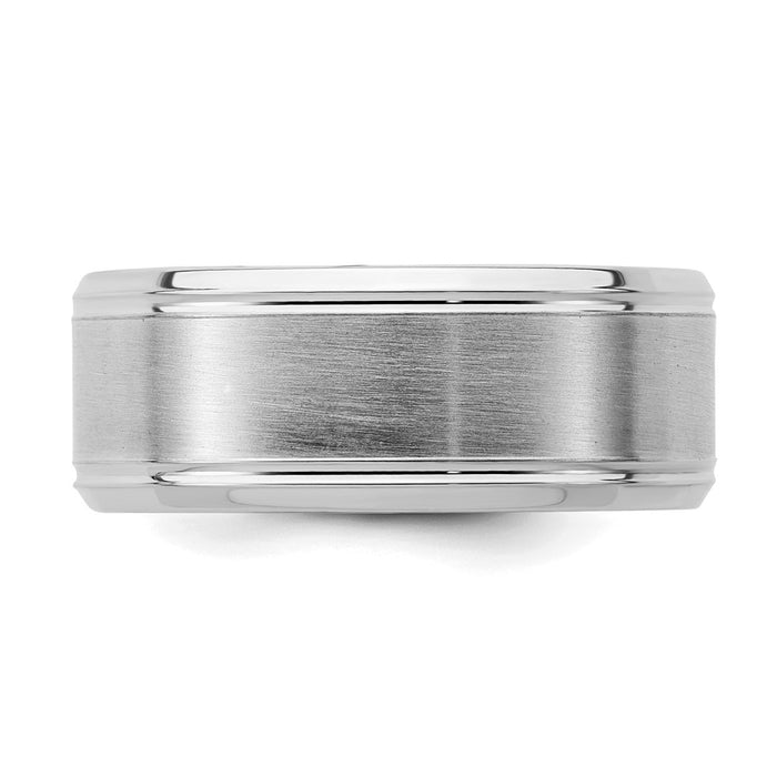 Exclusive Rhodium-Plated Sterling Silver 8mm Brushed Fancy Band - Size 13.5-7