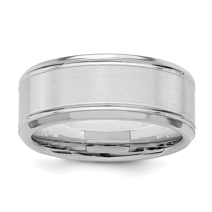 High-Quality 8mm Brushed Fancy Band in Rhodium-Plated Sterling Silver - Stylish Size 13-1
