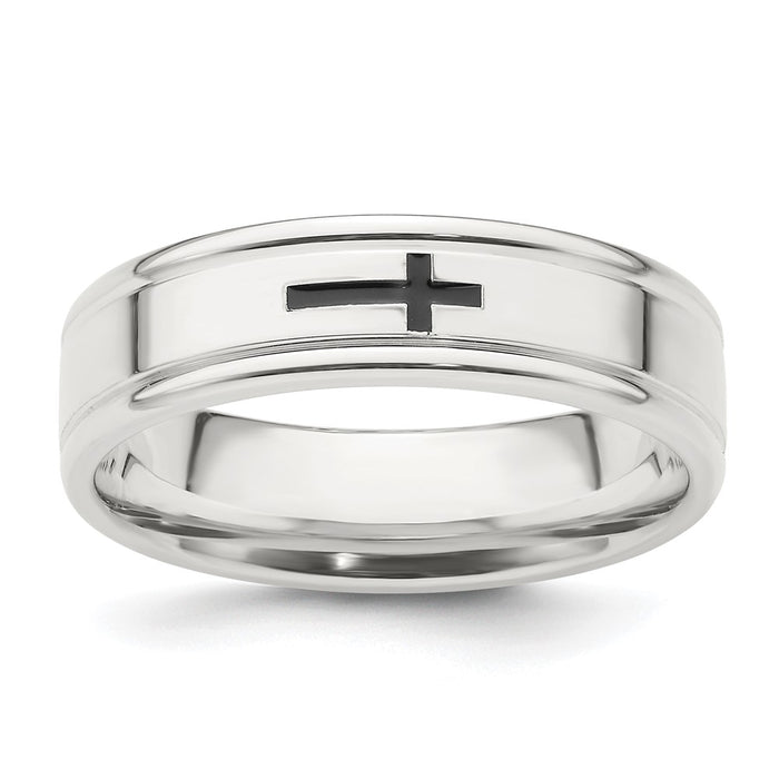 Exclusive Sterling Silver 6mm Enamel Cross Band Ring - Size 10.5, Stylish Value-1