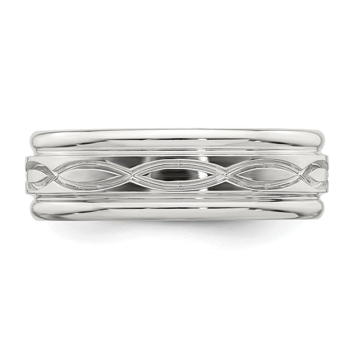 Exclusive 7mm Polished Sterling Silver Beveled Edge Fancy Band - Size 12.5, Affordable Price-3