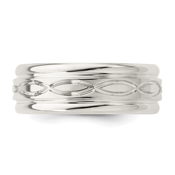 Exclusive 7mm Polished Sterling Silver Beveled Edge Fancy Band - Size 12.5, Affordable Price-4