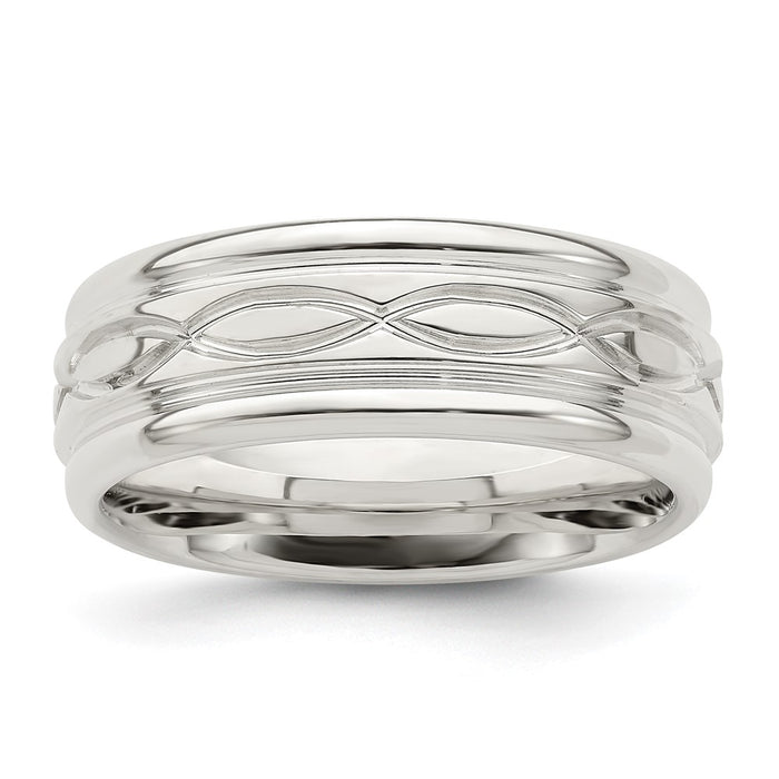 Exclusive 7mm Polished Sterling Silver Beveled Edge Fancy Band - Size 12.5, Affordable Price-1