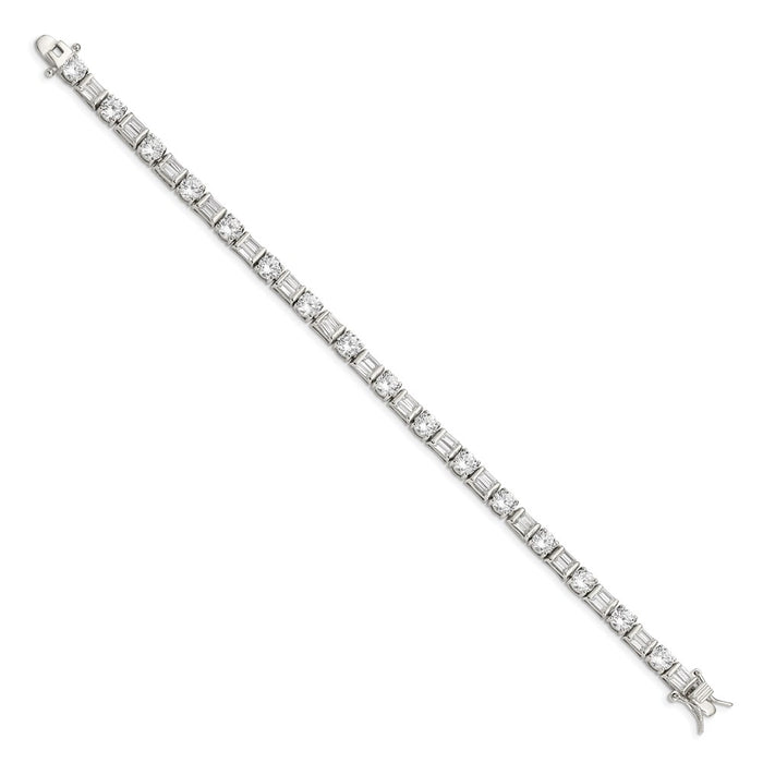 Buy Stylish Rhodium-Plated Sterling Silver Baguette & Round CZ Bracelet 7"-2