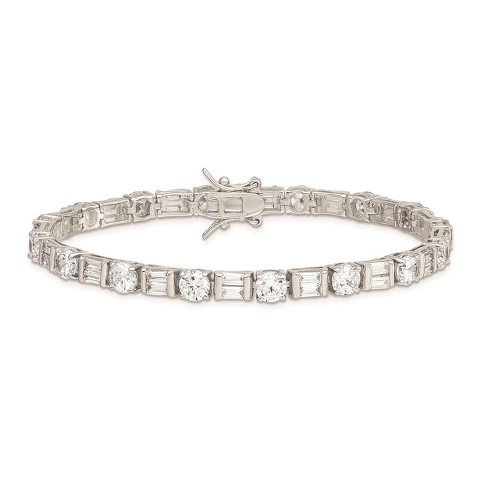 Buy Stylish Rhodium-Plated Sterling Silver Baguette & Round CZ Bracelet 7"-3