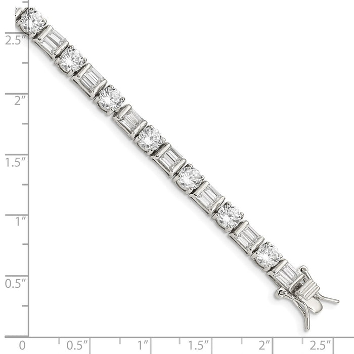 Buy Stylish Rhodium-Plated Sterling Silver Baguette & Round CZ Bracelet 7"-4