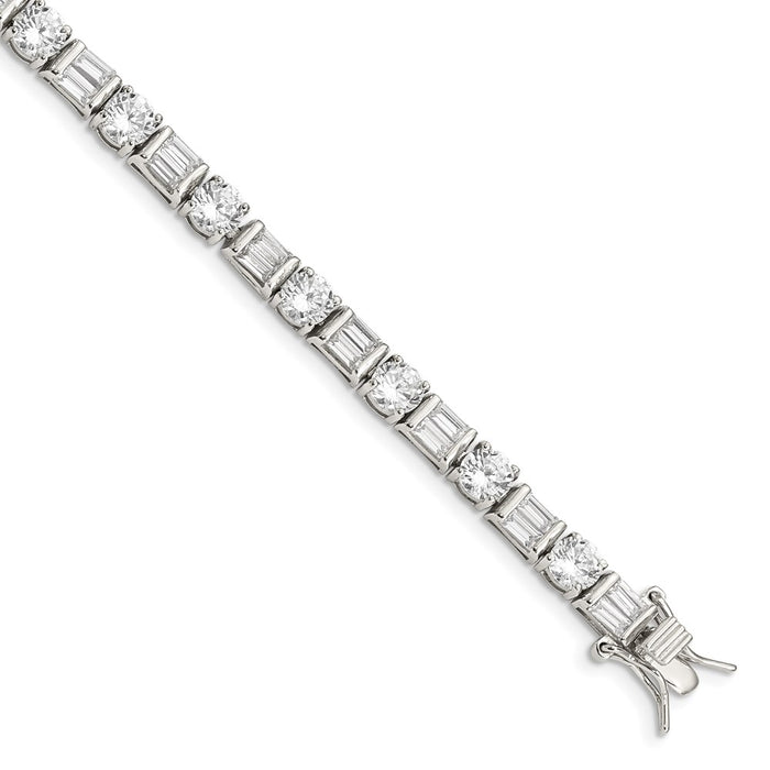 Buy Stylish Rhodium-Plated Sterling Silver Baguette & Round CZ Bracelet 7"-1