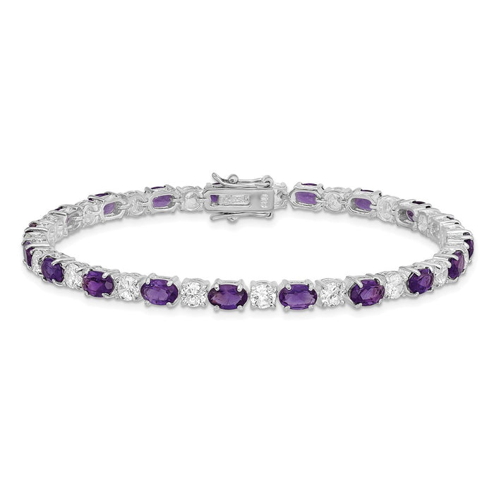 Buy Stylish Rhodium-Plated Sterling Silver Bracelet with Amethyst & CZ-3
