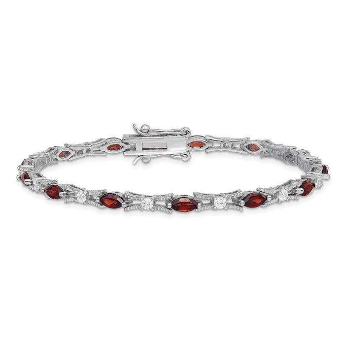 Shop Stylish Rhodium-Plated Sterling Silver Bracelet | Garnet & CZ Accents-3