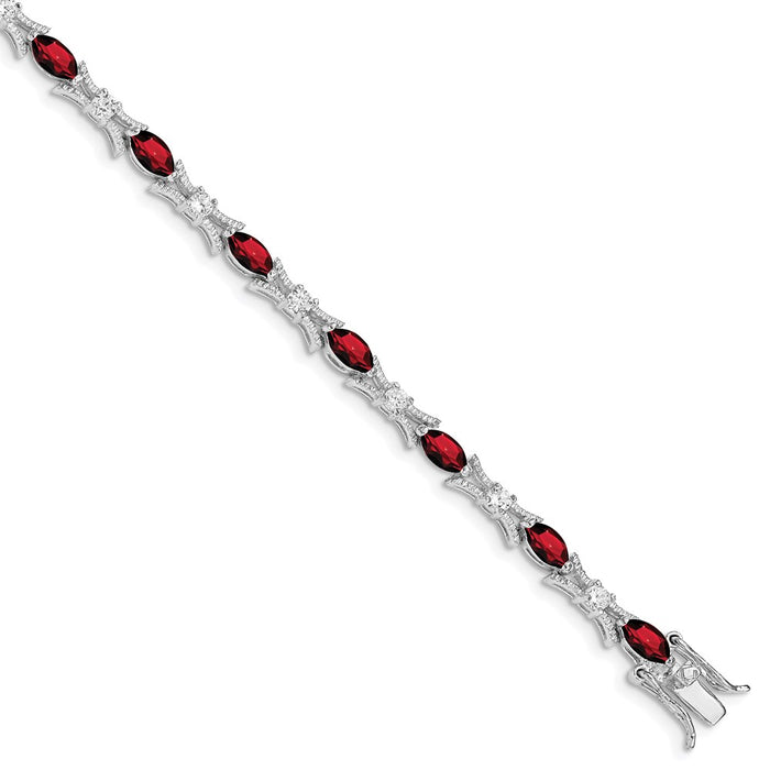 Shop Stylish Rhodium-Plated Sterling Silver Bracelet | Garnet & CZ Accents-1