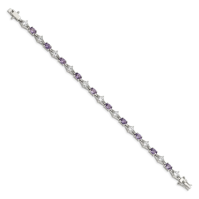 Shop Exclusive Rhodium-Plated Sterling Silver Bracelet with CZ Stones - Stylish & Affordable!-2