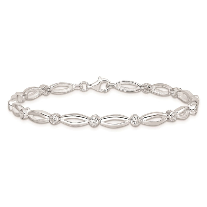 Shop Stylish 7-Inch Rhodium-Plated Sterling Silver CZ Bracelet - Luxury Value!-4