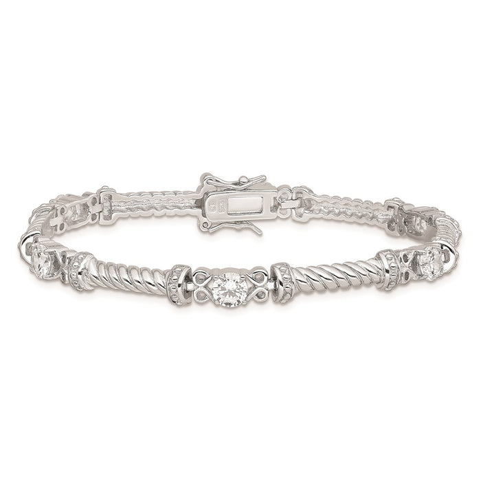 Designer Rhodium-Plated Sterling Silver Bracelet with Cubic Zirconia Accents-4