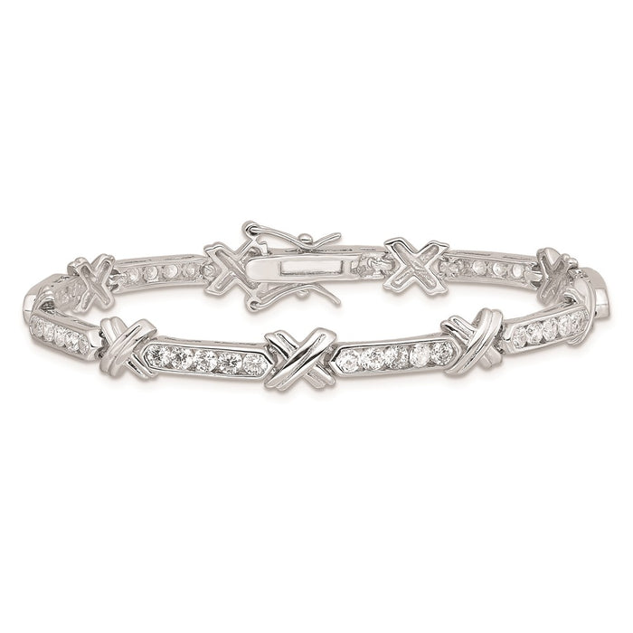 Shop Stylish Rhodium-Plated Sterling Silver CZ X Bracelet - 7.5in, Affordable Price!-4