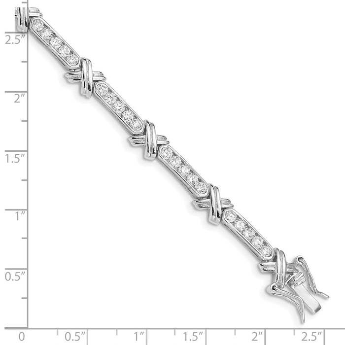 Shop Stylish Rhodium-Plated Sterling Silver CZ X Bracelet - 7.5in, Affordable Price!-3
