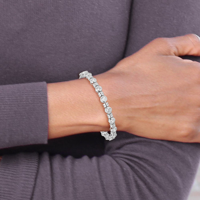Exclusive Rhodium-Plated Sterling Silver Bracelet with Cubic Zirconia - Stylish Value-5