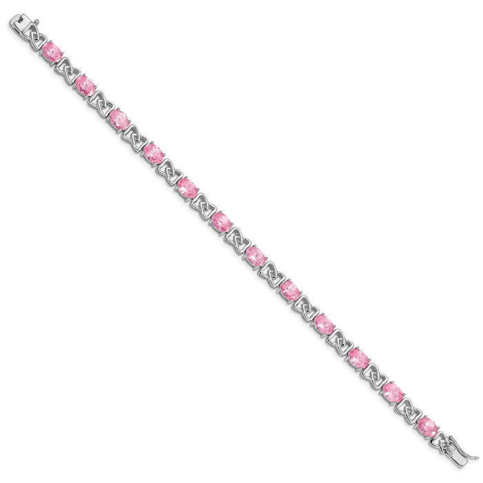 Buy Stylish Rhodium-Plated Sterling Silver 7-Inch Pink CZ Bracelet - Affordable Luxury!-2