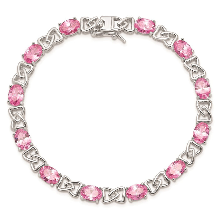 Buy Stylish Rhodium-Plated Sterling Silver 7-Inch Pink CZ Bracelet - Affordable Luxury!-4