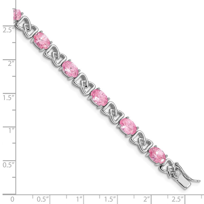 Buy Stylish Rhodium-Plated Sterling Silver 7-Inch Pink CZ Bracelet - Affordable Luxury!-3