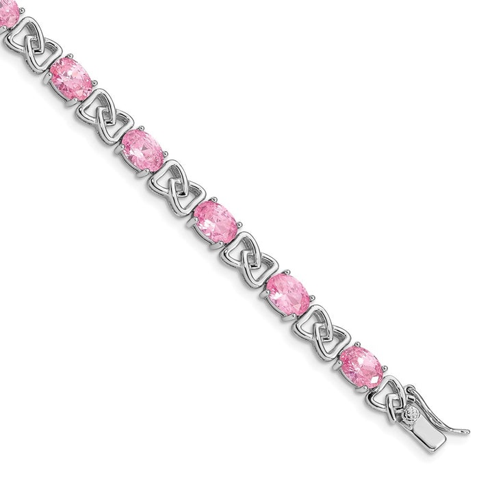 Buy Stylish Rhodium-Plated Sterling Silver 7-Inch Pink CZ Bracelet - Affordable Luxury!-1