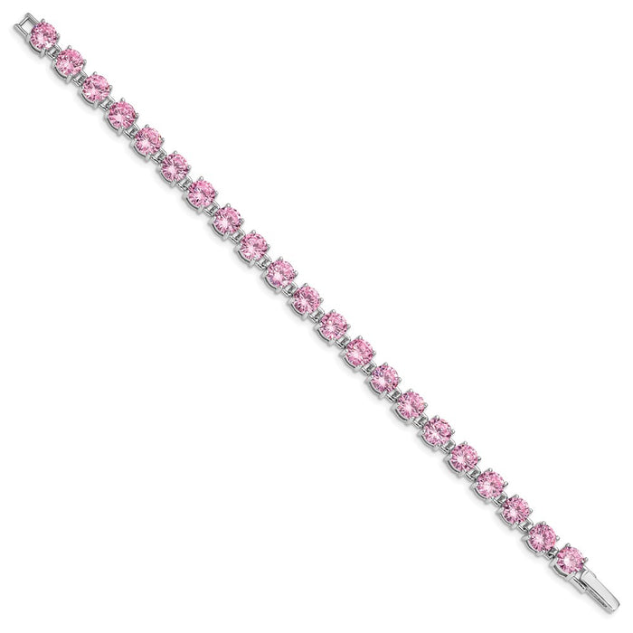 Shop Exclusive Rhodium-Plated Sterling Silver Pink CZ 7-Inch Tennis Bracelet - Stylish & Affordable!-2