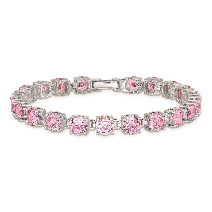 Shop Exclusive Rhodium-Plated Sterling Silver Pink CZ 7-Inch Tennis Bracelet - Stylish & Affordable!-3