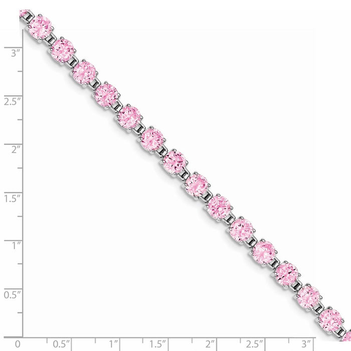 Shop Exclusive Rhodium-Plated Sterling Silver Pink CZ 7-Inch Tennis Bracelet - Stylish & Affordable!-4