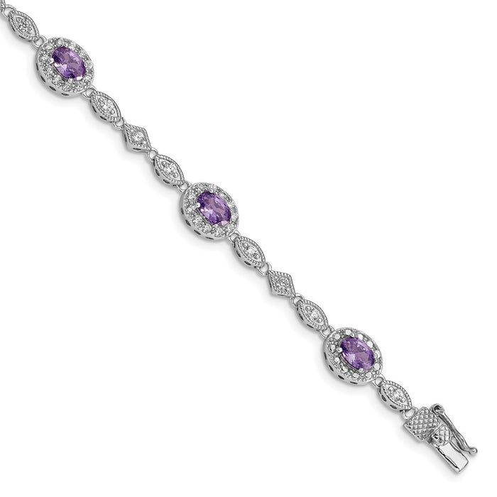 Exclusive Rhodium-Plated Sterling Silver Bracelet with CZ Accents, Stylish & Affordable-1