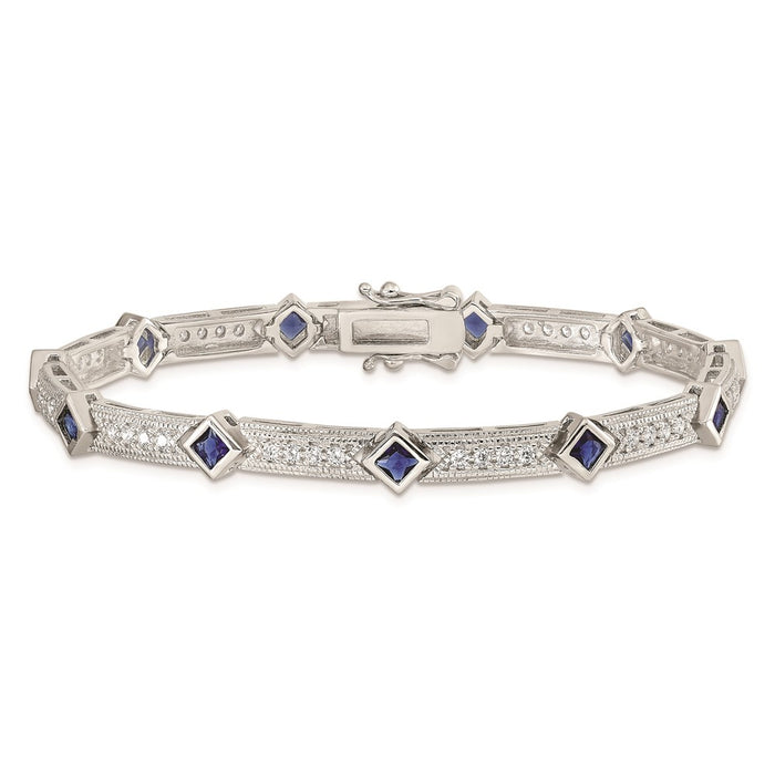 Buy Stylish Rhodium-Plated Sterling Silver Bracelet - 7.25" Blue Glass & CZ-3