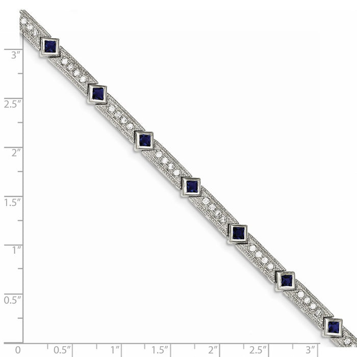Buy Stylish Rhodium-Plated Sterling Silver Bracelet - 7.25" Blue Glass & CZ-4
