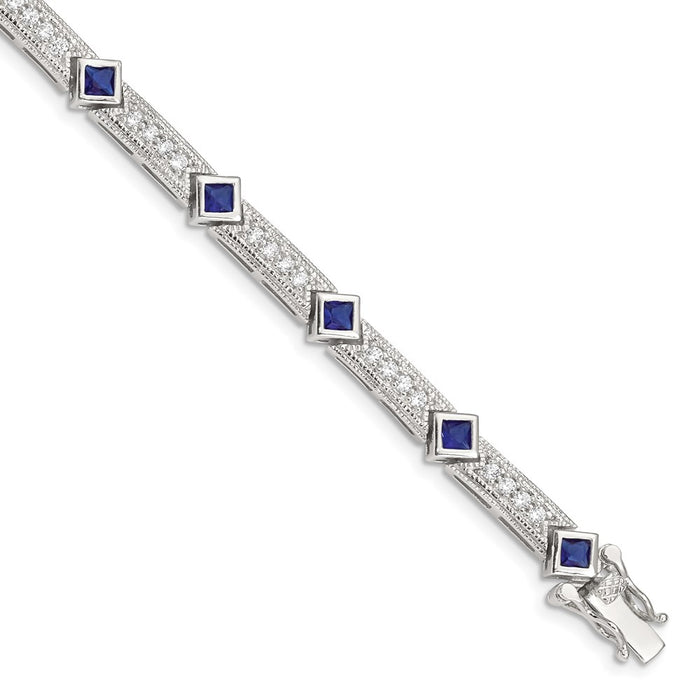 Buy Stylish Rhodium-Plated Sterling Silver Bracelet - 7.25" Blue Glass & CZ-1