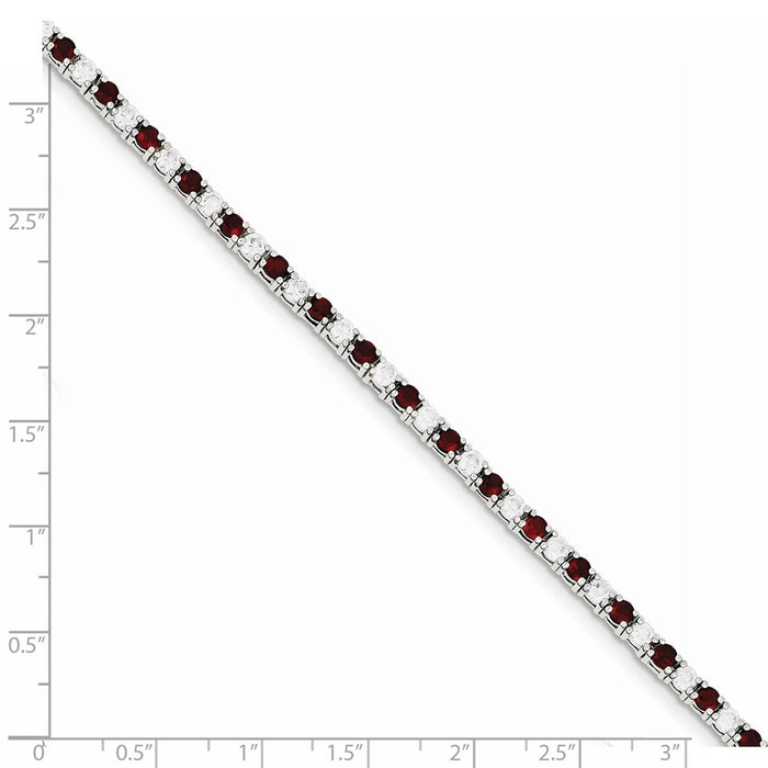 Exclusive Rhodium-Plated Sterling Silver Bracelet - 7 Inches, Stylish Red Glass & CZ Accents-3