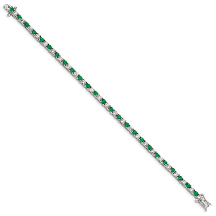 High-Quality Rhodium-Plated Sterling Silver Bracelet - 7" with Green Glass & CZ Accents, Stylish Value-2