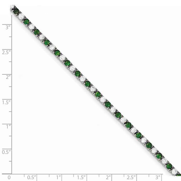 High-Quality Rhodium-Plated Sterling Silver Bracelet - 7" with Green Glass & CZ Accents, Stylish Value-3