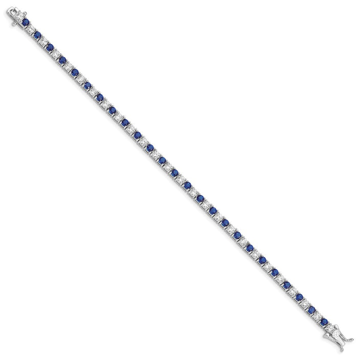 Shop Exclusive Rhodium-Plated Sterling Silver Bracelet - 7 Inches, Stylish Blue Glass & CZ Accents-2