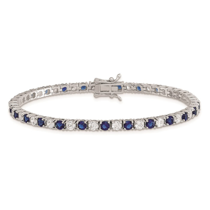 Shop Exclusive Rhodium-Plated Sterling Silver Bracelet - 7 Inches, Stylish Blue Glass & CZ Accents-3