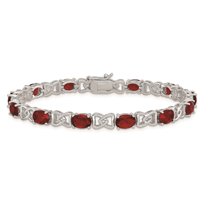 Shop Exclusive Rhodium-Plated Sterling Silver 7-Inch Bracelet with Red CZ Stones-4