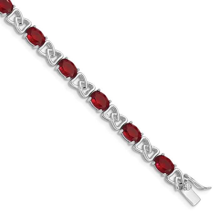 Shop Exclusive Rhodium-Plated Sterling Silver 7-Inch Bracelet with Red CZ Stones-1