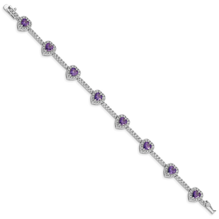 Exclusive Rhodium-Plated Heart Bracelet: Amethyst & CZ Accents - Stylish Value-2