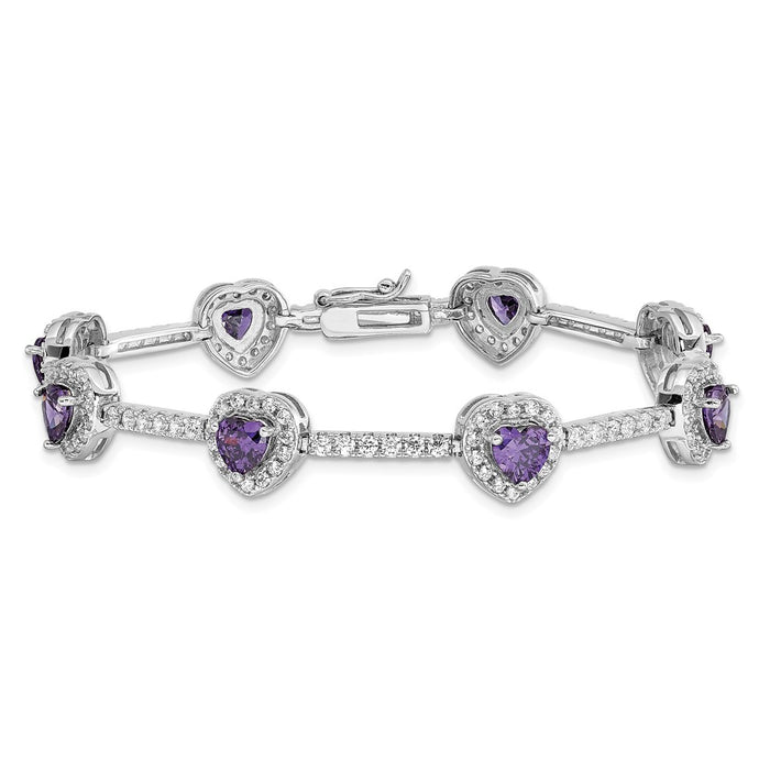 Exclusive Rhodium-Plated Heart Bracelet: Amethyst & CZ Accents - Stylish Value-4