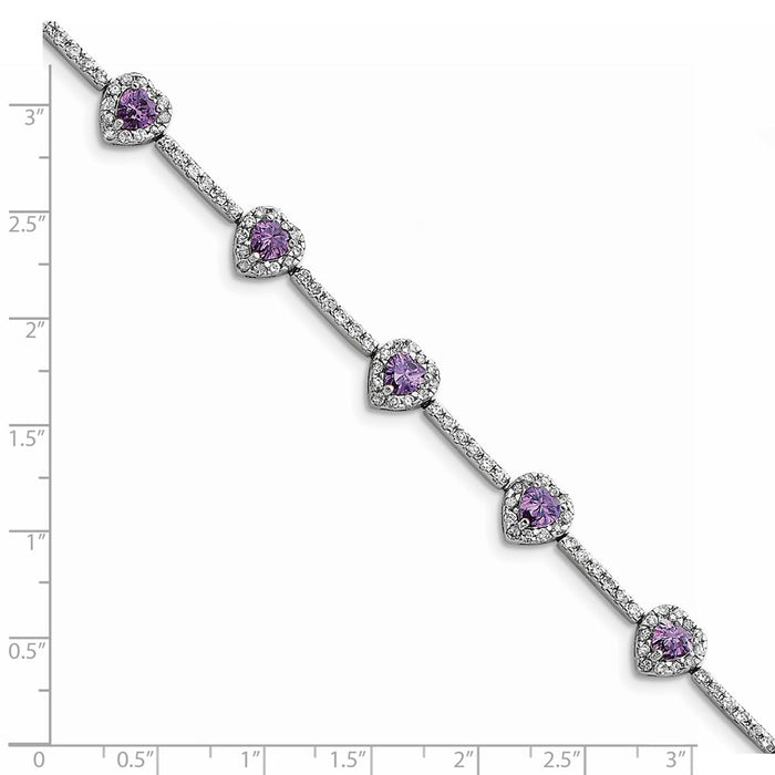 Exclusive Rhodium-Plated Heart Bracelet: Amethyst & CZ Accents - Stylish Value-3