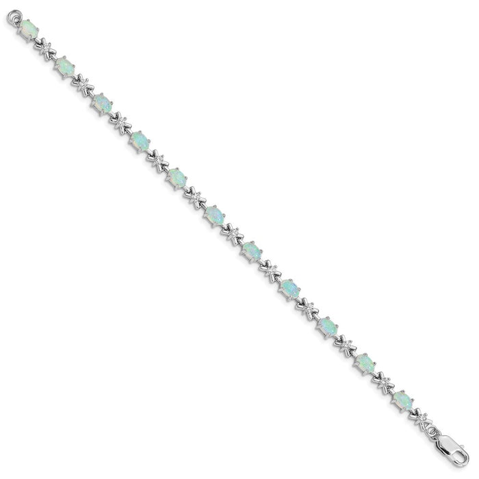 Buy Exclusive Rhodium-Plated Sterling Silver 7-Inch CZ & Opal Bracelet - Stylish Value-2