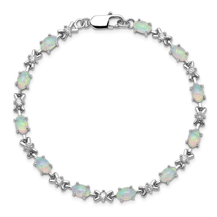 Buy Exclusive Rhodium-Plated Sterling Silver 7-Inch CZ & Opal Bracelet - Stylish Value-3