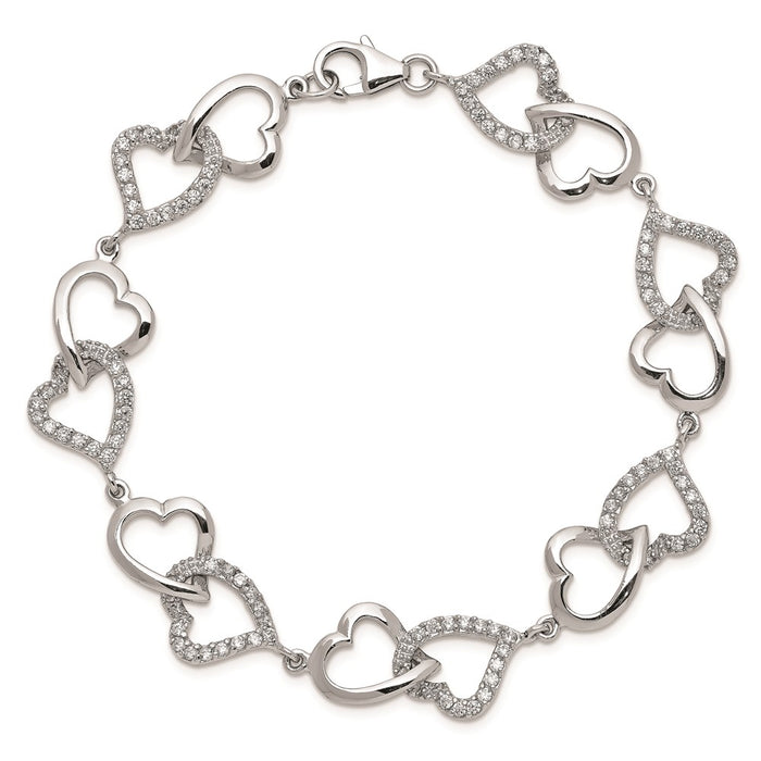 Buy Stylish Rhodium-Plated Sterling Silver CZ Heart Bracelet - Affordable Elegance-4
