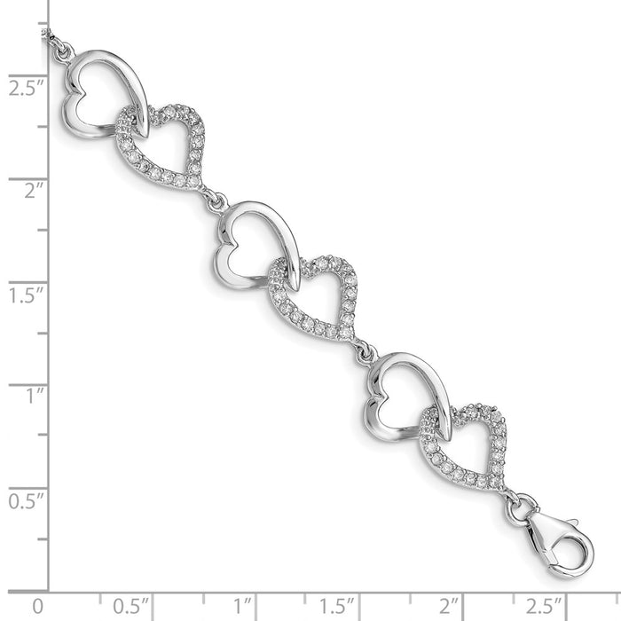 Buy Stylish Rhodium-Plated Sterling Silver CZ Heart Bracelet - Affordable Elegance-3