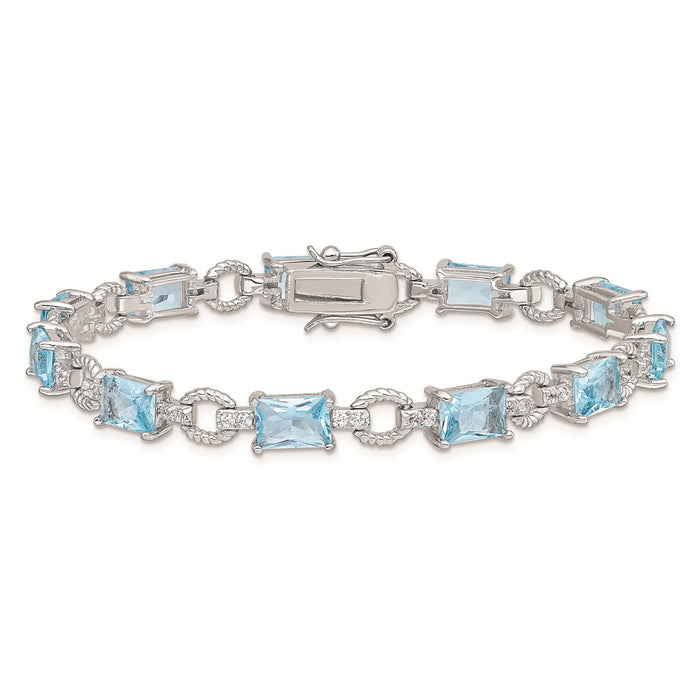 Shop Stylish Rhodium-Plated Sterling Silver Bracelet, 7.5in, with CZ Accents-3