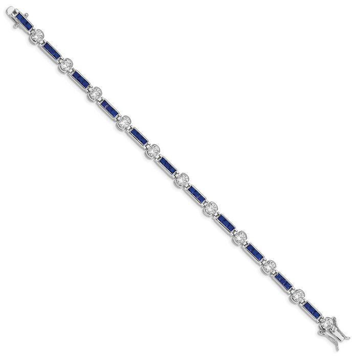Exclusive Rhodium-Plated Sterling Silver Bracelet 7.25'' - Stylish Blue Glass & CZ-2