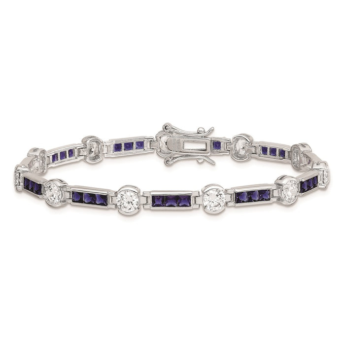 Exclusive Rhodium-Plated Sterling Silver Bracelet 7.25'' - Stylish Blue Glass & CZ-3