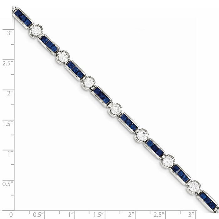 Exclusive Rhodium-Plated Sterling Silver Bracelet 7.25'' - Stylish Blue Glass & CZ-4