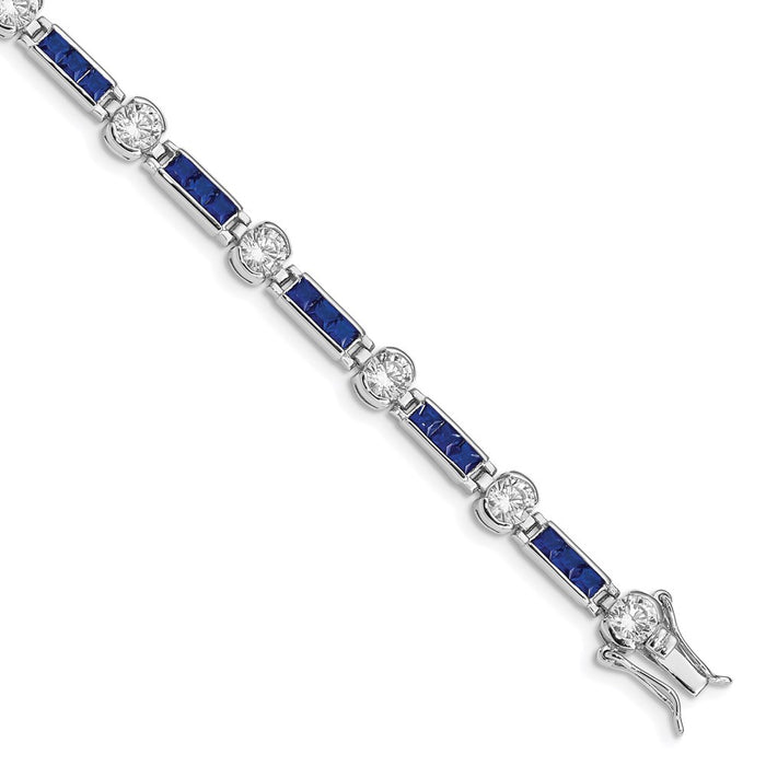 Exclusive Rhodium-Plated Sterling Silver Bracelet 7.25'' - Stylish Blue Glass & CZ-1
